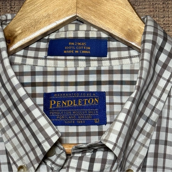 🌻 Pendleton Men’s Shirt size Large Brown Tan Plaid Cotton Button Up Long Sleeve* - Picture 3 of 9